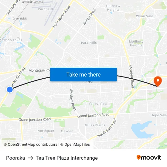 Pooraka to Tea Tree Plaza Interchange map