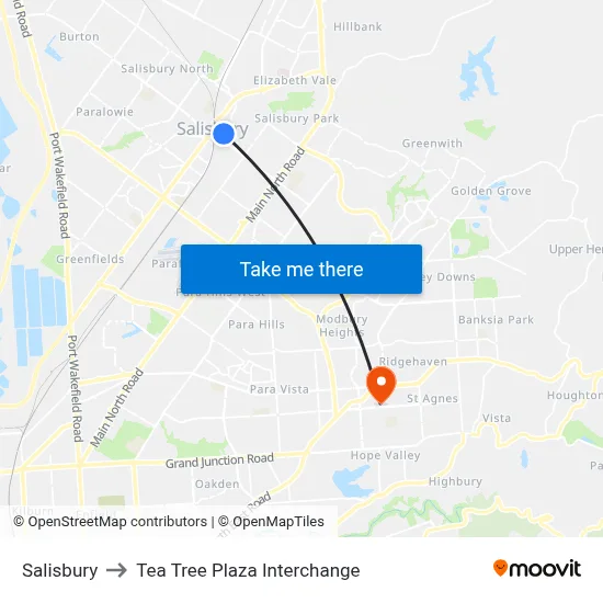 Salisbury to Tea Tree Plaza Interchange map