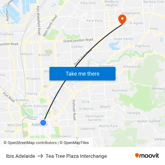 Ibis Adelaide to Tea Tree Plaza Interchange map