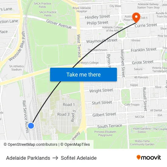 Adelaide Parklands to Sofitel Adelaide map
