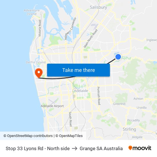 Stop 33 Lyons Rd - North side to Grange SA Australia map