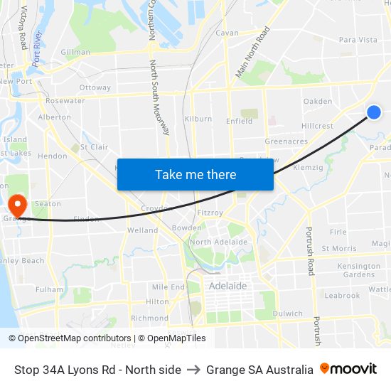 Stop 34A Lyons Rd - North side to Grange SA Australia map