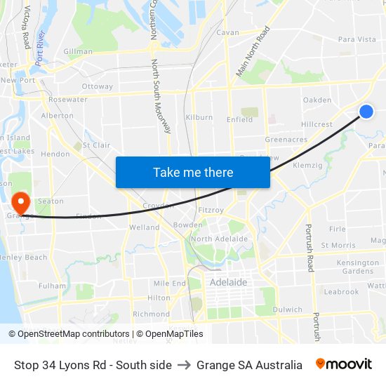 Stop 34 Lyons Rd - South side to Grange SA Australia map