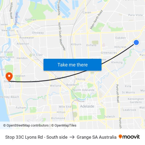 Stop 33C Lyons Rd - South side to Grange SA Australia map