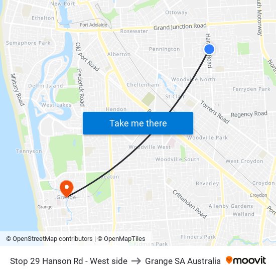 Stop 29 Hanson Rd - West side to Grange SA Australia map