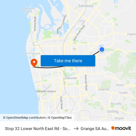 Stop 32 Lower North East Rd - South East side to Grange SA Australia map