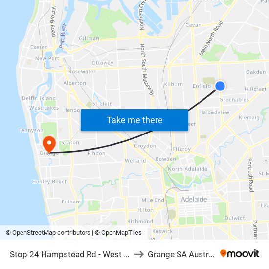 Stop 24 Hampstead Rd - West side to Grange SA Australia map