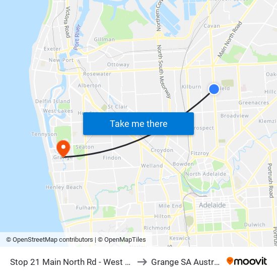Stop 21 Main North Rd - West side to Grange SA Australia map