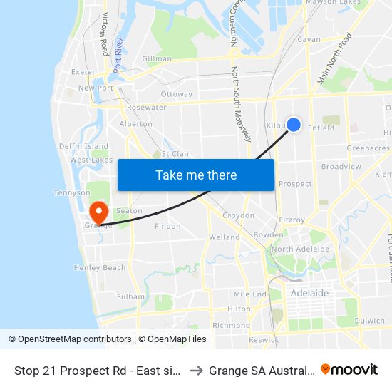 Stop 21 Prospect Rd - East side to Grange SA Australia map