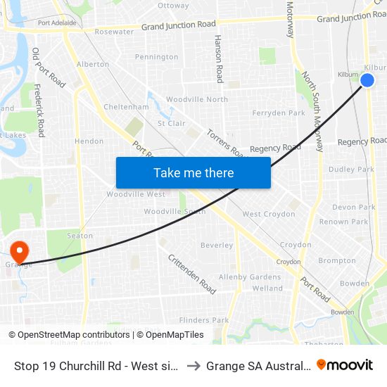 Stop 19 Churchill Rd - West side to Grange SA Australia map