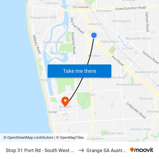 Stop 31 Port Rd - South West side to Grange SA Australia map