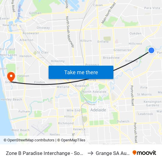 Zone B Paradise Interchange - South East side to Grange SA Australia map