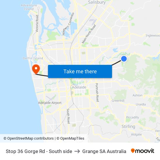 Stop 36 Gorge Rd - South side to Grange SA Australia map