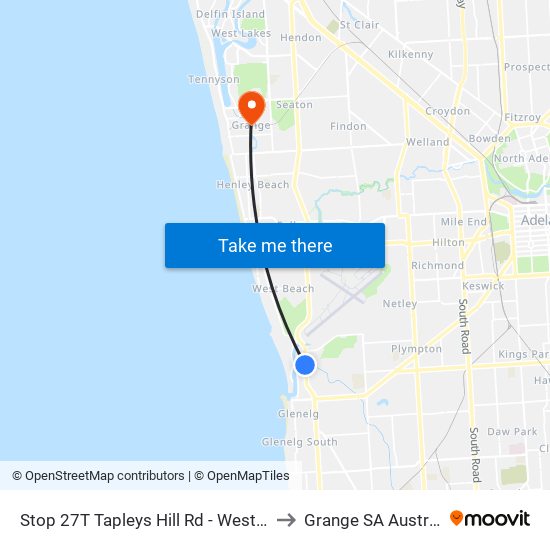 Stop 27T Tapleys Hill Rd - West side to Grange SA Australia map