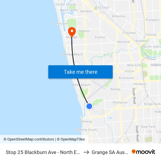 Stop 25 Blackburn Ave - North East side to Grange SA Australia map