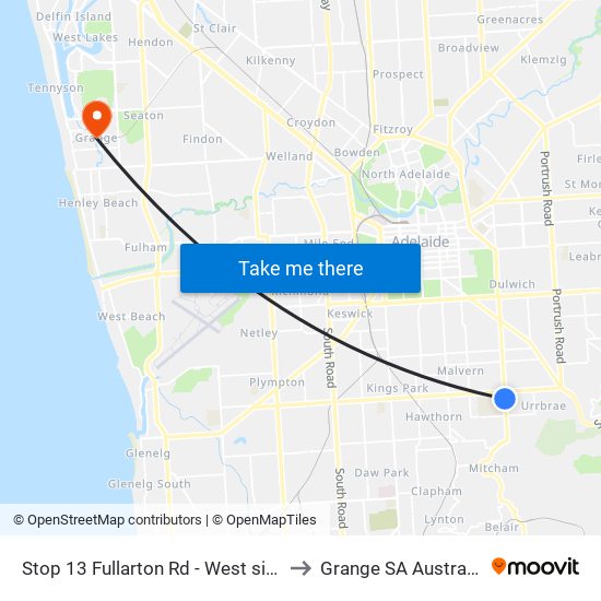 Stop 13 Fullarton Rd - West side to Grange SA Australia map