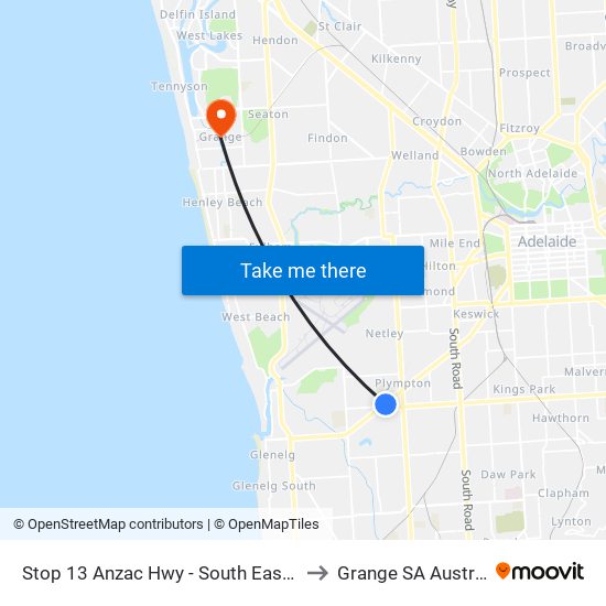 Stop 13 Anzac Hwy - South East side to Grange SA Australia map