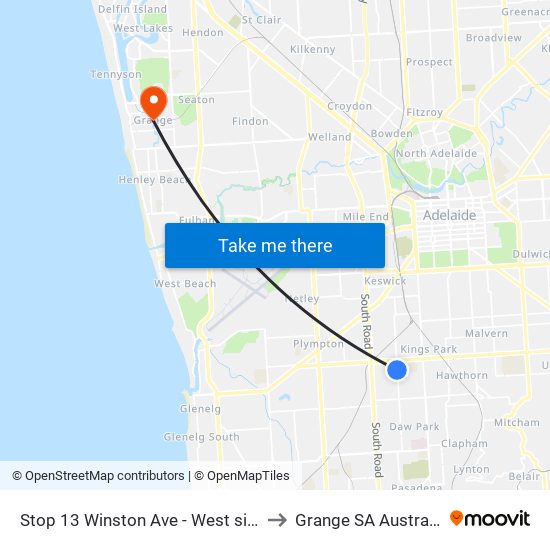 Stop 13 Winston Ave - West side to Grange SA Australia map