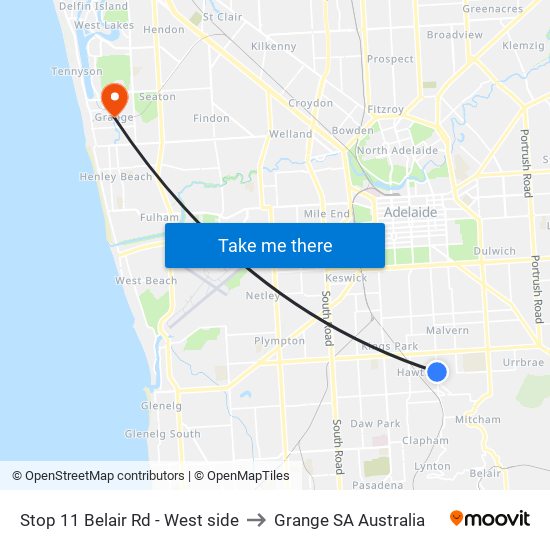 Stop 11 Belair Rd - West side to Grange SA Australia map