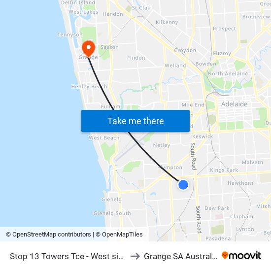 Stop 13 Towers Tce - West side to Grange SA Australia map