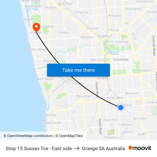 Stop 15 Sussex Tce - East side to Grange SA Australia map