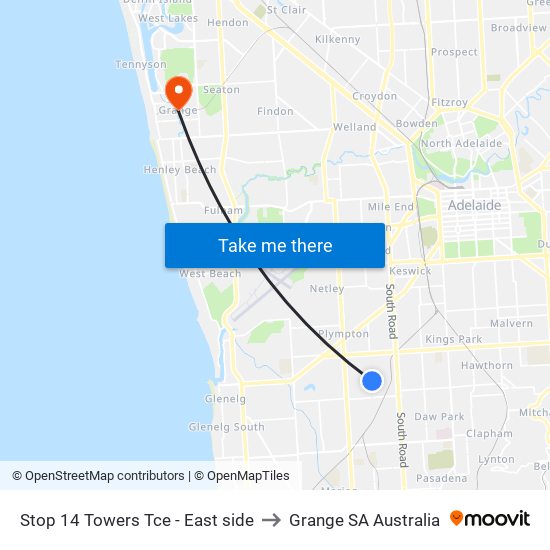 Stop 14 Towers Tce - East side to Grange SA Australia map