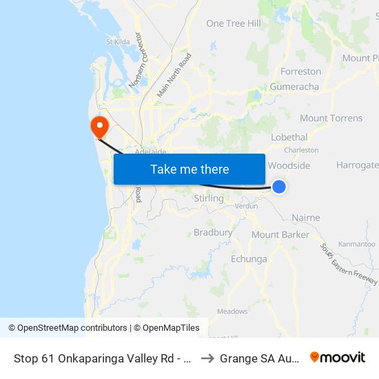 Stop 61 Onkaparinga Valley Rd - North side to Grange SA Australia map