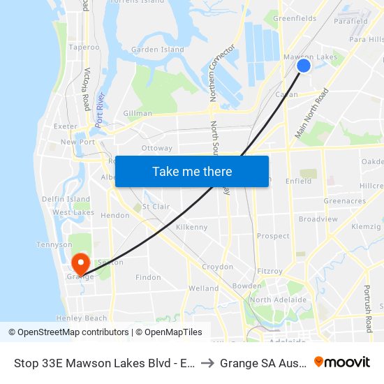 Stop 33E Mawson Lakes Blvd - East side to Grange SA Australia map