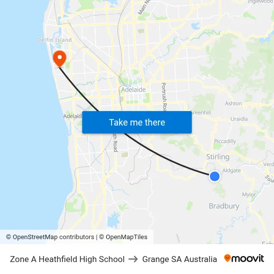 Zone A Heathfield High School to Grange SA Australia map