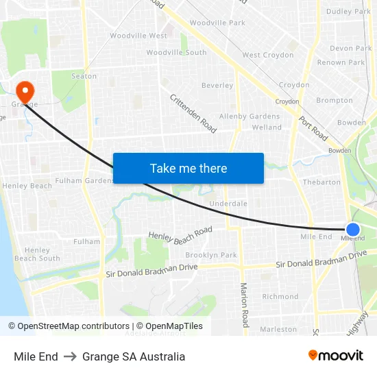 Mile End to Grange SA Australia map