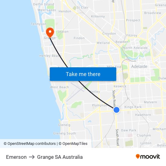 Emerson to Grange SA Australia map