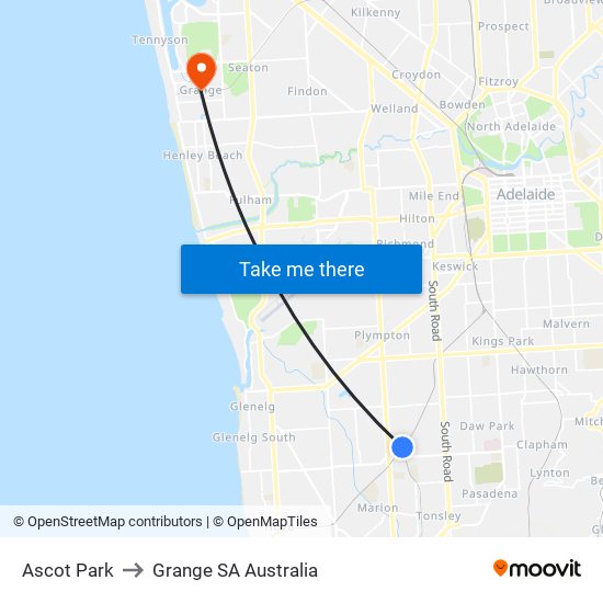 Ascot Park to Grange SA Australia map