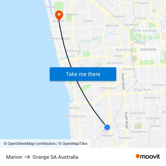 Marion to Grange SA Australia map