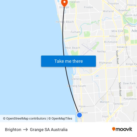 Brighton to Grange SA Australia map