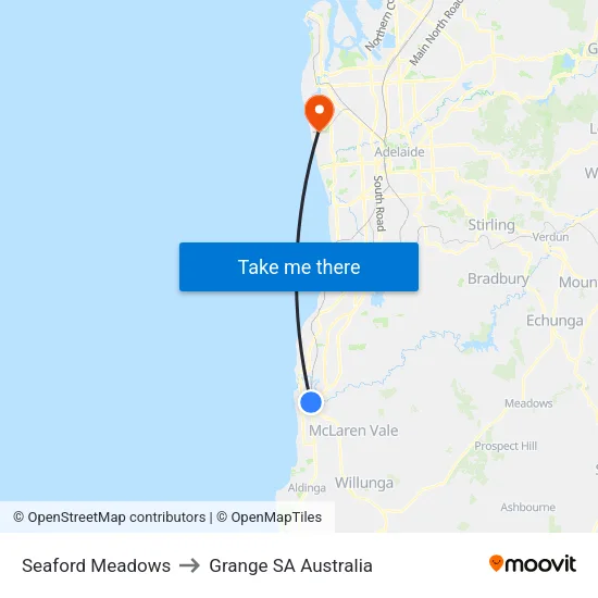 Seaford Meadows to Grange SA Australia map
