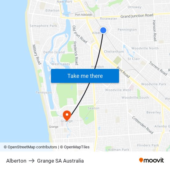 Alberton to Grange SA Australia map