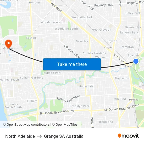 North Adelaide to Grange SA Australia map