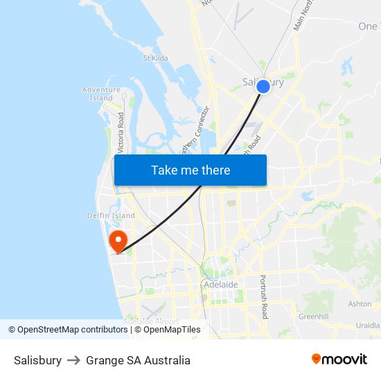 Salisbury to Grange SA Australia map