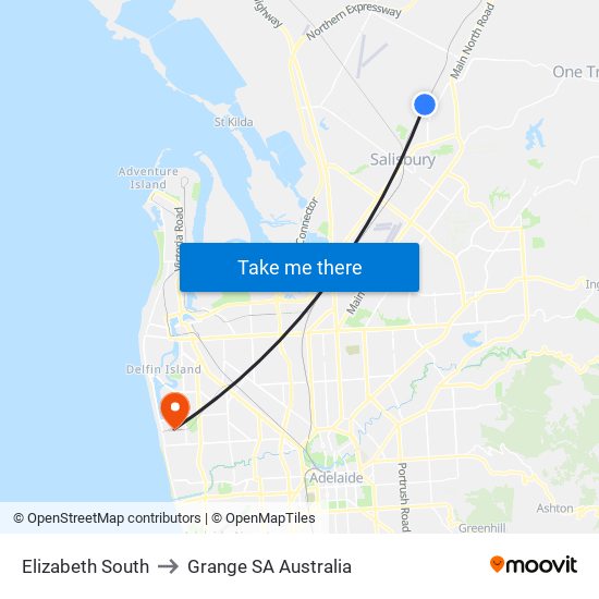 Elizabeth South to Grange SA Australia map