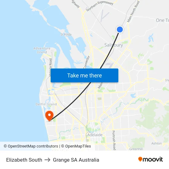 Elizabeth South to Grange SA Australia map