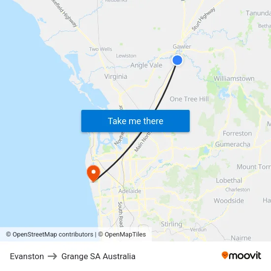 Evanston to Grange SA Australia map