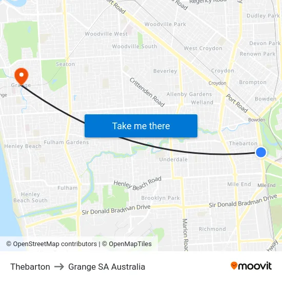 Thebarton to Grange SA Australia map