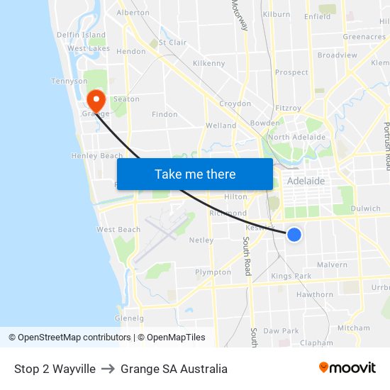 Stop 2 Wayville to Grange SA Australia map