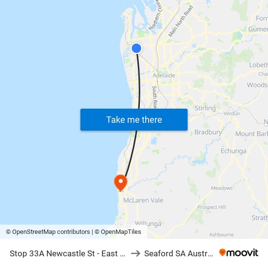 Stop 33A Newcastle St - East side to Seaford SA Australia map