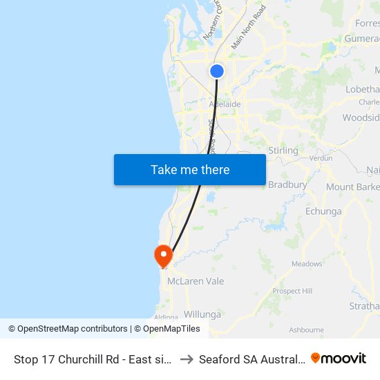 Stop 17 Churchill Rd - East side to Seaford SA Australia map