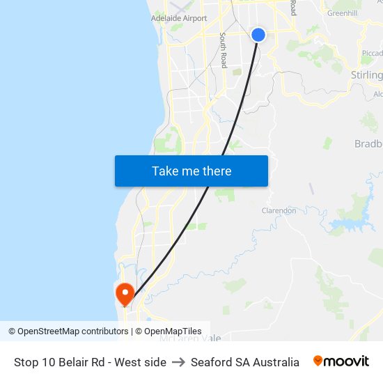 Stop 10 Belair Rd - West side to Seaford SA Australia map