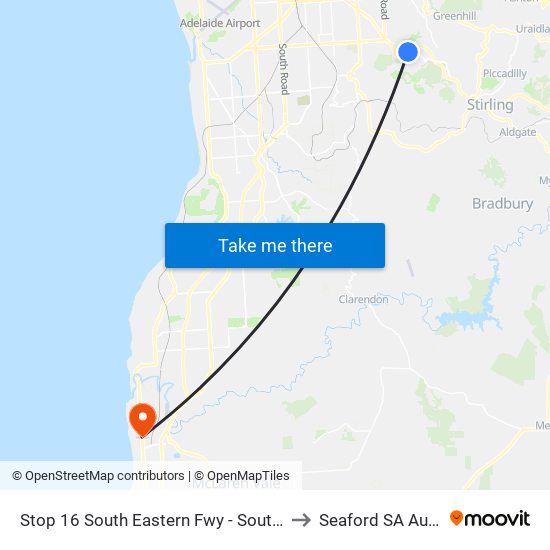Stop 16 South Eastern Fwy - South East side to Seaford SA Australia map