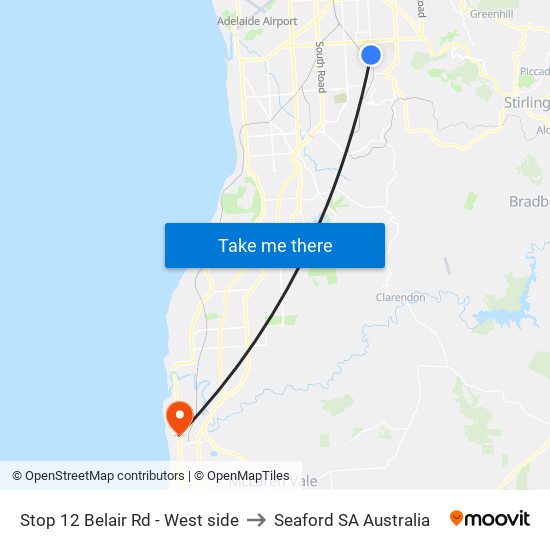 Stop 12 Belair Rd - West side to Seaford SA Australia map