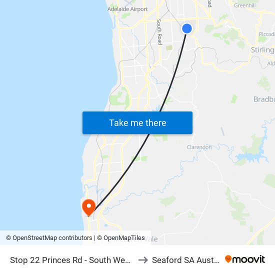 Stop 22 Princes Rd - South West side to Seaford SA Australia map