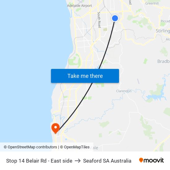 Stop 14 Belair Rd - East side to Seaford SA Australia map